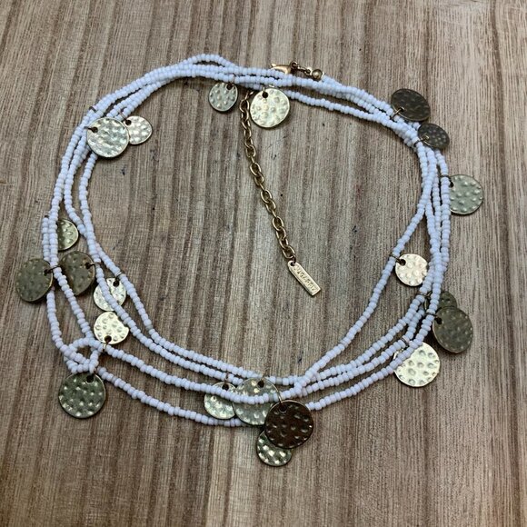 Sugarfix by BaubleBar White Seed Bead with Gold Tone Disc Necklace - Picture 3 of 9